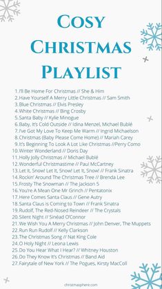 a christmas playlist with snowflakes on it