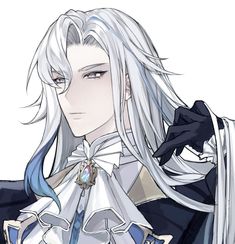 an anime character with long white hair and blue eyes