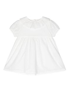 white cotton broderie anglaise round neck ruffle collar short puff sleeves rear button fastening faux-pearl buttons empire line Neck Ruffle Collar, Ruffle Collar, Vestido Casual, Neck Ruffle, Pearl Buttons, Cotton Dress, Dress White, Puff Sleeves, Cotton Dresses