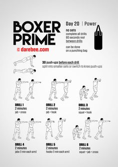 a poster with instructions for how to do the boxer prime exercise in one minute