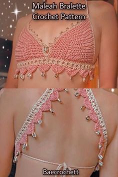 Maleah Bralette Crochet PDF pattern Triangular Crochet Shawl Pattern, Connected To Everything Attached To Nothing, Yarn Products Ideas, Crochet Tops With Beads, Unique Crochet Clothes, Beaded Crochet Top, Crochet Top With Beads, Crochet Straps For Tops, Crochet Lingerie Pattern Free