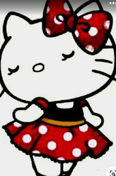 a drawing of a hello kitty wearing a polka dot dress