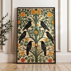 Crow Art, Crows in Floral Tree, Decorative Floral Pattern, Vintage Style, Art Nouveau Design, Home Decor, Crow, and Flowers. Shipped Art - Etsy Crow And Flowers, Floral Pattern Vintage, Fun Wall Art, Design Art Nouveau, Floral Tree, Vintage Style Art, Vintage Tree, Art Nouveau Design