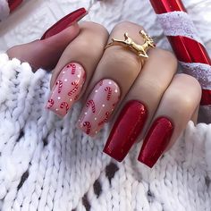 Cute Fake Nails, Nails Medium Square, Christmas Nail Polish, Christmas Press On Nails, Candy Cane Nails, December Nails, Press On Nails Medium, Fall Nail Art Designs