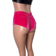 High Waist Scrunch Bikini Hot Pants - Hot Pink Velvet - Peridot Clothing Rave Shorts, Bathing Suit Bottoms, Pink Velvet, Running Shorts, Bathing Suit, Bathing Suits, Hot Pink, High Waist, High Waisted