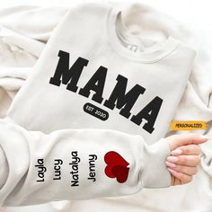 These exquisitely personalized sweatshirt will make your day a little extraordinary and meaningful. They're also great gifts for Mother's Day, Father's Day, Birthdays, Christmas, Halloween, and other significant events to make your loved ones feel even more special. Product details: Material: 100% cotton, 99/1 cotton/poly (Ash) Decoration type: Digital Print Our Products:  This is a customized product with a customized design Available in sizes S-5XL, unisex sizing Tearaway label Laundry guide: Family Matching Letter Print Sweatshirt As Gift, Family Matching Sweatshirt With Letter Print As Gift, Family Matching Sweatshirt With Letter Print, Family Matching White Sweatshirt With Letter Embroidery, White Family Matching Sweatshirt With Letter Embroidery, Mother's Day Family Matching Crew Neck Sweatshirt, Personalized White Sweatshirt For Family Matching, Family Matching Crew Neck Sweatshirt For Mother's Day, White Tops With Letter Embroidery For Mother's Day