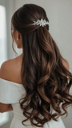 15 Half Up Half Down Wedding Hairstyles That Will Make You Say 'I Do' 44 Gala Hairstyle, Bride Hairstyles For Long Hair, Formal Updos, Wedding Hair Down, Bridal Hairstyles, Half Up Half Down Hair, Half Up Hair, Wedding Hair And Makeup