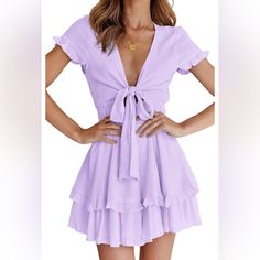 New Without Tags Size Medium Purple Ruffle Hem Mini Dress For Summer, Purple Tiered Mini Dress For Summer, Purple Ruffled Mini Dress For Summer, Chic Purple Tiered Mini Dress, Chic Tiered Purple Mini Dress, Purple Ruffled Mini Dress For Vacation, Purple Ruffled Mini Dress For Beach, Violet Summer, Feel Beautiful