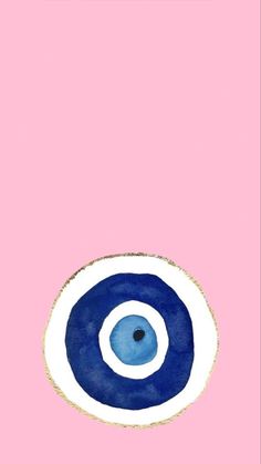 an eyeball on a pink background with blue and white circles in the bottom half