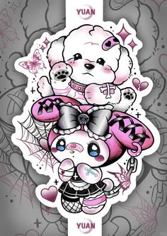 an animal sticker with pink and black designs on it