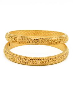 22ct Gold Filigree Pair Bangle - Roop Darshan Gold Filigree Bangle For Festive Occasions, Yellow Gold Filigree Round Bangle, Elegant Gold Plated Filigree Bangle, Gold Plated Filigree Bangle, Traditional 22k Gold Filigree Bangle, Gold Filigree, Gold Bangles, Size 2, Bangles