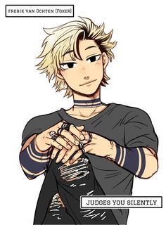 an anime character with blonde hair holding his hands together and the words judges you silently above him