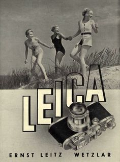 an advertisement for leica with three women holding hands