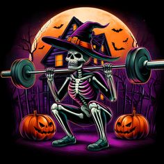 Catrina Skeleton Halloween Gym T-Shirt - Spooky Workout Tee Halloween Gym Quotes, Halloween Fitness Humor, Halloween Workout Quotes, Gym Skeleton, Skeleton Deadlifting, Crossfit Wallpaper, Graphic Print T-shirt For Gym, Gym Logos, Gym Vector