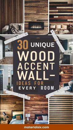 30 unique wood accent wall ideas for every room, collage of different wood wall designs. Wall Accent Wood Panel, Slanted Wood Wall, Simple Bedroom Accent Wall Ideas, Diagonal Wall Design, Wood Wall In Bedroom Ideas, Accent Wall With Flooring, Laminate Wall Ideas Living Room, Wall Headboard Ideas Diy Wood, Custom Feature Accent Wall