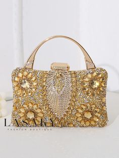 Lasaky - Exquisite Rhinestone-Embellished Floral Clutch: Elegant Beaded Handbag for Formal Affairs Elegant Handbag, Winter Typ, Floral Clutches, Rhinestone Clutch, Leisure Fashion, Gold Handbags, Mini Robes, Mobile Phone Bag, Evening Clutch