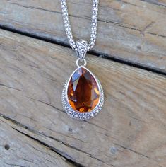 "Madeira citrine necklace...1 3/8\" tall with bail by 11/16\" wide at the widest spot, cast and fabricated in sterling silver 925, with a beautiful 18mm by 14mm pear shape Madeira citrine stone...the chain is 18\" long also in sterling silver 925 with a lobster catch" Citrine Necklace, Citrine Stone, Dec 7, Necklace Handmade, Pear Shape, Handmade Necklaces, Silver 925, Citrine, Pear