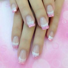 So cute Nagel Tips, French Acrylic Nails, French Nail Designs, Pink Nail, Sparkly Nails, Glitter Nail Art, Fancy Nails, French Tip Nails, Creative Nails