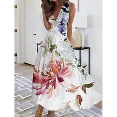 Elegant Floral Dress, Long Dresses Casual Maxi, Maxi Long Dress, Womens Long Dresses, Printed Summer Dresses, Floral Butterfly, Long Dress Casual, Midi Dress Casual, Mom Dress