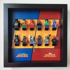 Lego Mighty Micros frame display DC / Marvel Super Heroes - Lego Minifigures Frame Display - 1 Super Hero Room Ideas, Lego Display Ideas, Lego Frame, Lego Display, Superhero Room, Marvel Super Heroes, Lego Marvel Super Heroes, Display Frames, Lego Super Heroes