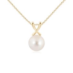 The Freshwater cultured pearl is linked to a unique cross V bale. This simple and classic solitaire pendant is crafted in 14k yellow gold. Elegant Cross-shaped Pearl Pendant Necklace, Elegant Cross-shaped Pearl Necklace With Charm, Akoya Pearls, Solitaire Pendant, Cultured Pearls, Pearl Pendant, Fresh Water, Freshwater Pearls, Pearl Necklace