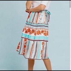 Anthropologie : One September Frida Floral Skirt. Fully Lined, Front Tie At Waist, Pull On Style. Midi Length, Embroidery Details, Never Worn, New With Tags. Orange Floral Print Skirt For Day Out, Orange Bohemian Skirt For Day Out, Orange Tiered Summer Skirt, Casual Orange Skirt For Brunch, Multicolor Lined Skirt For Brunch, Orange Midi Skirt For Beach, Orange Summer Skirt For Day Out, Summer Orange Skirt For Day Out, Orange Tiered Skirt For Day Out