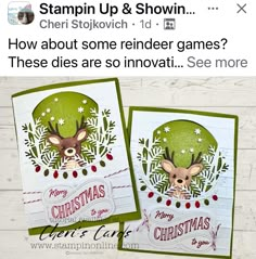 two christmas cards with the words, how about some reindeer games? these dies are so innovat see more