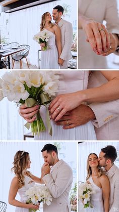 the bride and groom are getting ready for their wedding ceremony at the reception venue in this collage