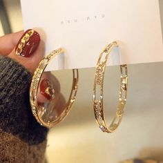 Material: Alloy Color: Silver Needle-Gold Fashion Element: Circle Style: Net red wind Simple Wedding Earrings, Quinceanera Jewelry, Ringe Gold, Engagement Band, Jewelry Accessories Ideas, Crystal Hoop Earrings, Dope Jewelry, Ring Stone, Jewelry Lookbook