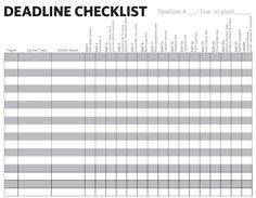 a printable dead line checklist with the words deadline in black and white