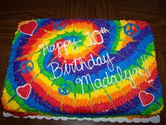 a colorful birthday cake with the words happy 10th birthday madally written on it