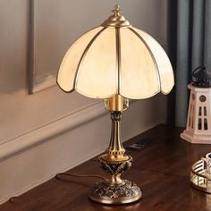 Rustic Cream Glass Scalloped Nightstand Lamp - Elegant Bedroom Table Light Gold Scalloped Nightstand, Lamp Rustic, Bedroom Table, Light Bedroom, Nightstand Lamp, Rustic Lamps, Elegant Bedroom