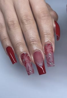 Red Gel X Nail Designs, Acrylic Nails Ideas Red, Red Square Nails Design, Red Aesthetic Nails, Cherry Wine Nails, Red Acrylics, Wine Nails, Cherry Wine, Dope Nail Designs