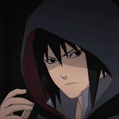 an anime character wearing a hoodie and holding his hand up to his face while looking at the camera