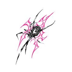 a drawing of a spider with pink flames on it's back legs and arms