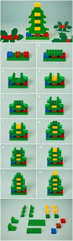 the instructions for how to make an origami christmas tree with legos and blocks