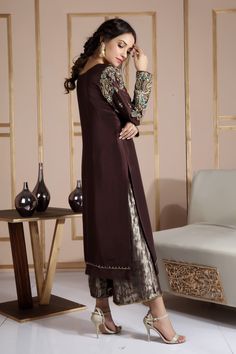 Celestia | Pakistani Designer Outfit | Sarosh Salman Arabian Fashion, Asian Attire, Brown Clothes, Shawl Design, Pakistani Formal Dresses, Asian Dresses, Suits Indian, Zardozi Work, Western Wear Dresses