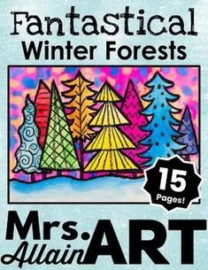 the front cover of an adult coloring book with trees and snow on it, which reads fantastic