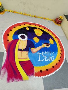 a woman holding a plate with the words happy diwal written in front of it