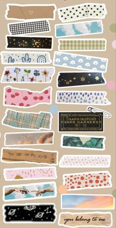 several different types of washi tapes on a brown background with polka dots and hearts