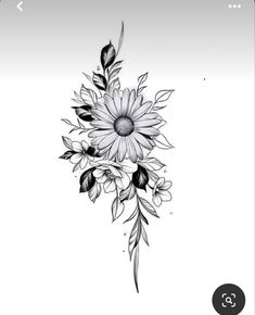 a black and white drawing of a flower