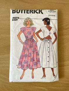 an image of a woman's dress sewing pattern on a wooden surface with the words butterick written below it