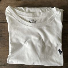 White, Lg Brand New White Long Sleeve Ralph Lauren Tops, White Cotton Ralph Lauren Top, Classic Ralph Lauren Crew Neck T-shirt, Ralph Lauren Cotton Crew Neck Tops, White Long Sleeve Ralph Lauren Shirt, Classic White Ralph Lauren Shirt, Ralph Lauren Casual Crew Neck Top, Polo Ralf Lauren, Striped Tshirt Men