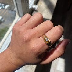 There are certain pieces of jewelry that we feel are essential in one’s collection of vintage and antique. The belcher ring is one of those pieces!This one is absolutely charming - 18kt yellow gold with a sweet and bright Old European cut diamond sitting front and center! We love the width on this specific ring - she’s bold on the finger without being too heavy, with the perfect touch of sparkle. Easy to stack with other bands, too! We also love that this one came to us in a bigger size, which w Vintage Diamond Signet Ring With Round Cut, Antique Gold Diamond Ring With Vvs Clarity, Antique Yellow Gold Diamond Ring With Vvs Clarity, Dainty Gold Diamond Signet Ring, Antique Yellow Gold Signet Ring With Brilliant Cut, Antique Yellow Gold Brilliant Cut Signet Ring, Vintage Yellow Gold Diamond Signet Ring, Antique Yellow Gold Ring With Single Diamond, Antique Yellow Gold Round Band Diamond Ring