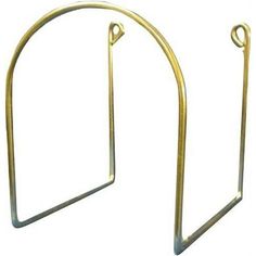 a pair of gold metal hooks on a white background