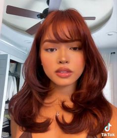 Dark Red Hair Makeup Looks, Peekaboo Hair Color Front View, Light Cherry Hair, Dark Ginger Hair, Light Auburn Hair, Red Hair Inspo, Wine Hair, Ginger Hair Color, Bangs With Medium Hair