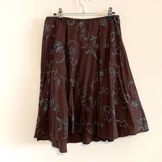 Description: Vintage Brown Cotton Knee Length Skirt with Blue Floral Embroidery  Measurementsstrong>Waist: 72cm, Hips: 120cm, Length: 55cm Knee Length Skirt, Vintage Brown, Floral Embroidery, Blue Floral, Labour Day, Knee Length, Womens Skirt, Bathing Beauties, Electronic Accessories