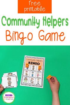 the community helper's bingo game is shown with two hands and one hand