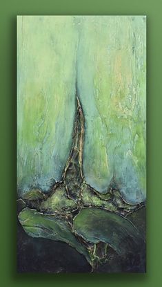 an abstract painting with green and black colors