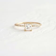 |14k Yellow Gold|.7ct. Alt Wedding, Slim Ring, Handcrafted Engagement Ring, Melanie Casey, Basket Setting, Square Stone, Pave Band, Gold And Silver Rings, Princess Cut Diamond